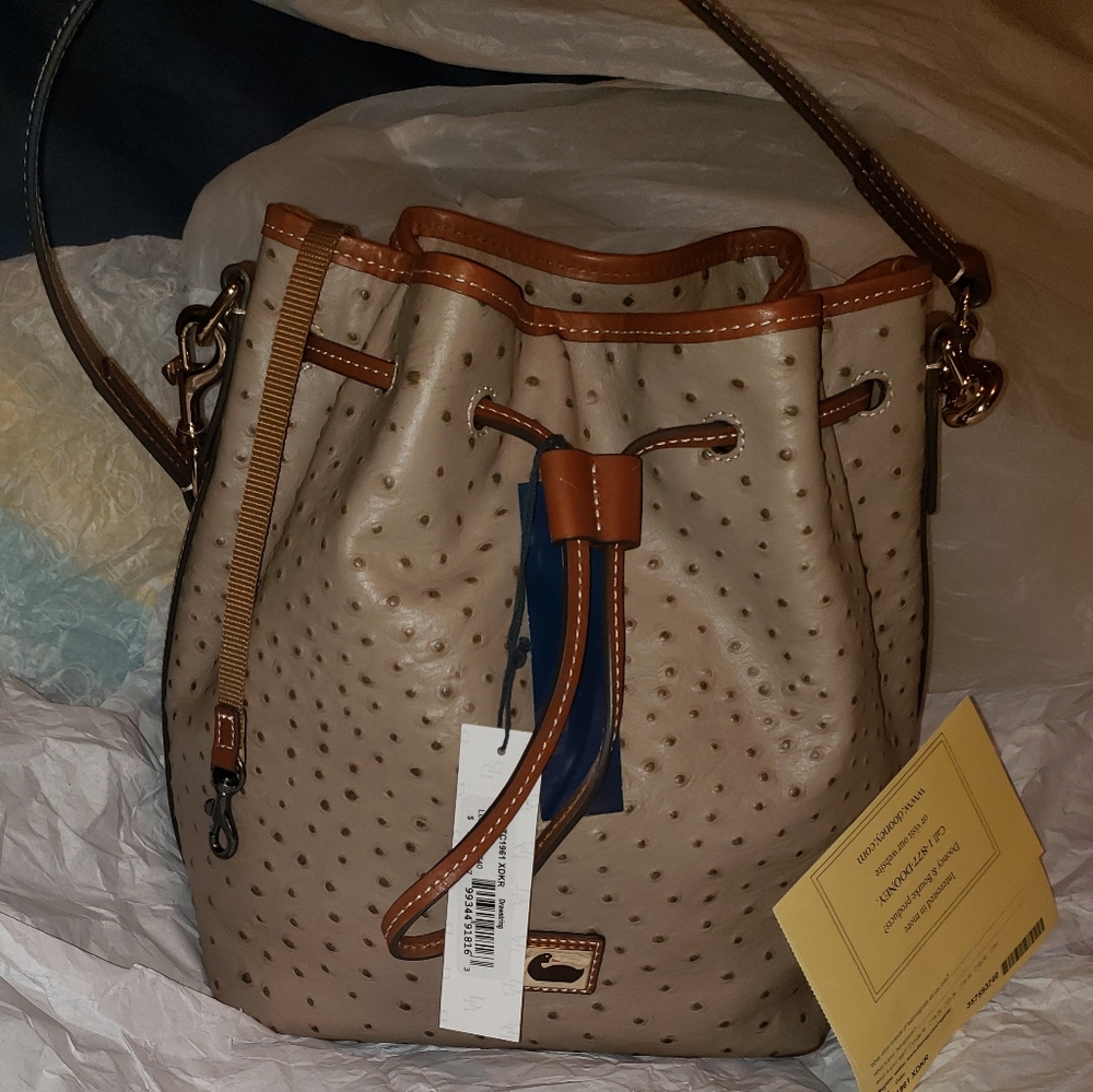 Dooney Bourke Ostrich Drawstring Bucket Bag